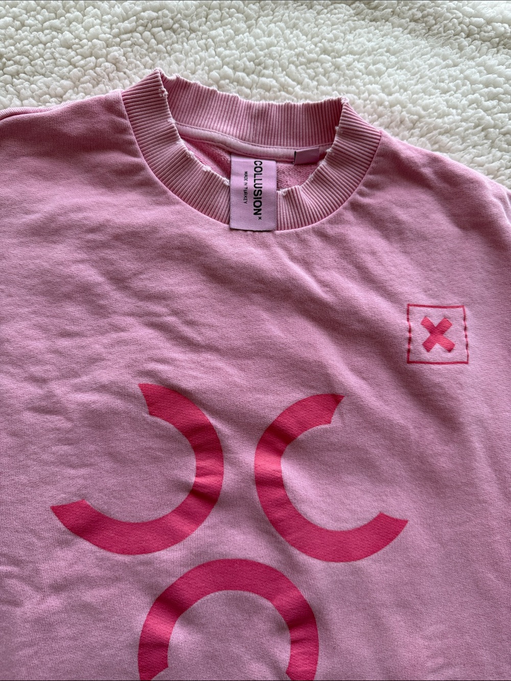 🌸COLLUSION Pink Graphic Crewneck Sweatshirt Oversized Streetwear🤍